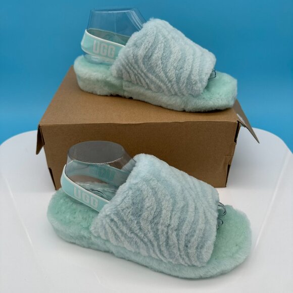 UGG‎ Women's Fluff Yeah Wavy Slide Sheepskin Slipper Sandals, Size 8, Sky Blue - Picture 5 of 12